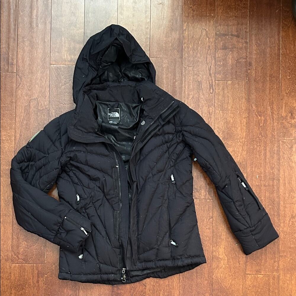 The North Face Goose Down Black Quilted Hooded Puffer Jacket, Size Medium